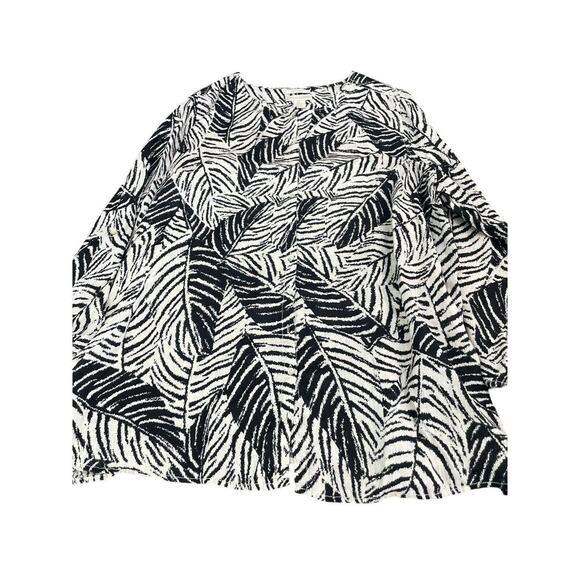 Cynthia Rowley Black White 100% Linen Palm Leaf Print Button Down Tunic Top 2X - Picture 1 of 7